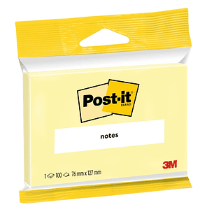 Post-It Bloc de 100 Notas Adhesivas Reposicionables - 76x127mm - 100% PEFC - Color Amarillo Claro