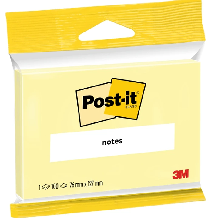 Post-It Bloc de 100 Notas Adhesivas Reposicionables - 76x127mm - 100% PEFC - Color Amarillo Claro 1