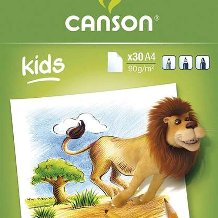 Canson Kids Dibujo Bloc Encolado de 30 Hojas A4 - 21x29.7cm - 90g - Color Blanco 1