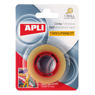 Apli Cinta Adhesiva Transparente 12mm x 33m - Resistente al Agua y a la Intemperie - Facil de Cortar y Aplicar - Ideal para Manualidades y Embalaje Tr