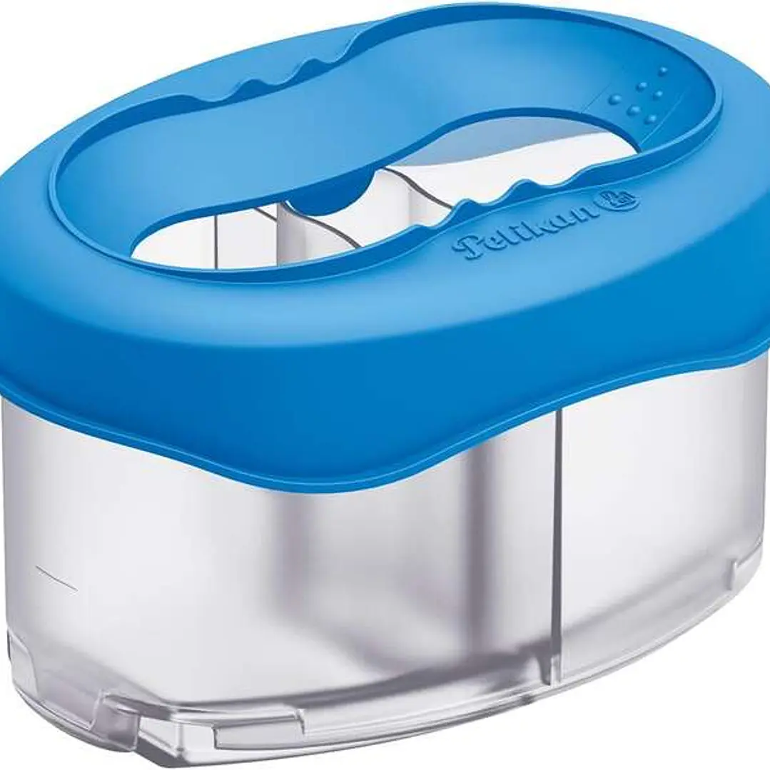 Pelikan Recipiente para Agua Azul - Tapa Desmontable - Antigoteo - 3 Compartimentos - Porta Pinceles 1