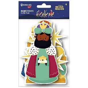 Bismark Pack de Banderines Colgantes de Papel Reyes Magos - Reyes, Estrellas y Cofres - No Incluye la Cuerda