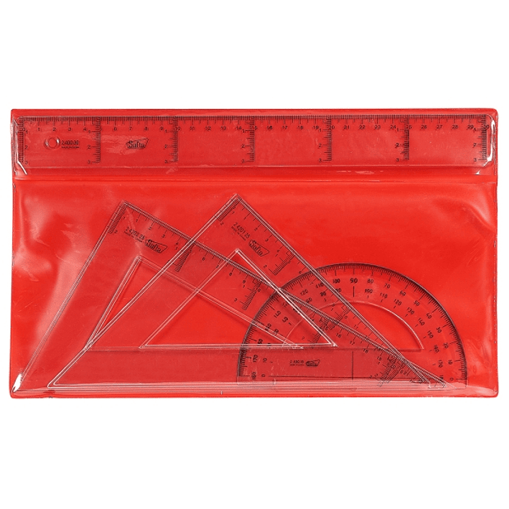 Safta Pack de 4 Reglas - Regla de 30cm - Escuadra de 25cm - Cartabon de 25cm - Semicirculo de 15cm - Color Transparente 1