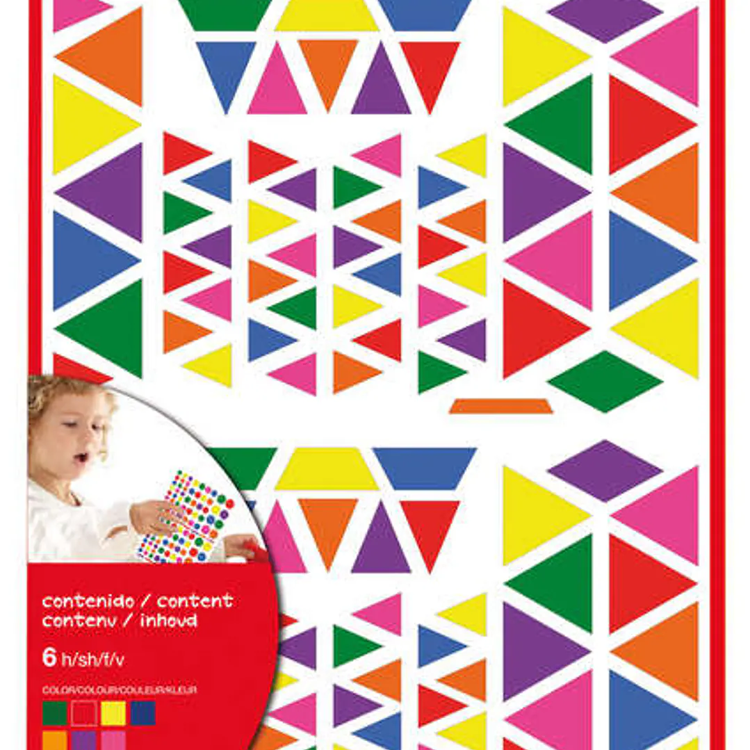 Apli Gomets Triangulares Removibles - Tamaños Surtidos - 648 Gomets por Bolsa - Desarrollo de Habilidades y Creatividad - Colores: Verde, Naranja, Ros 1