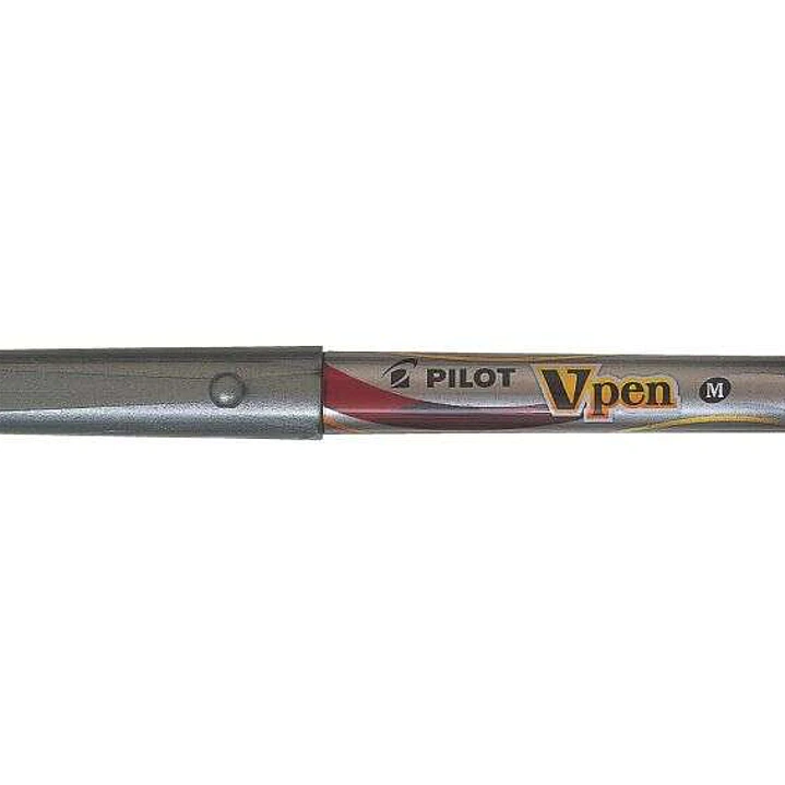 Pilot Pluma Estilografica V-Pen Silver - Desechable - Tinta Liquida - Punta de Acero - Trazo de 0.5mm - Color Rojo 1