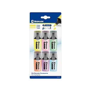 Bismark Long-Life Pack de 6 Mini Marcadores Fluorescentes Pastel - Tinta de Secado Rapido - Punta Biselada - Ideal para Subrayar y Resaltar - Diseño E