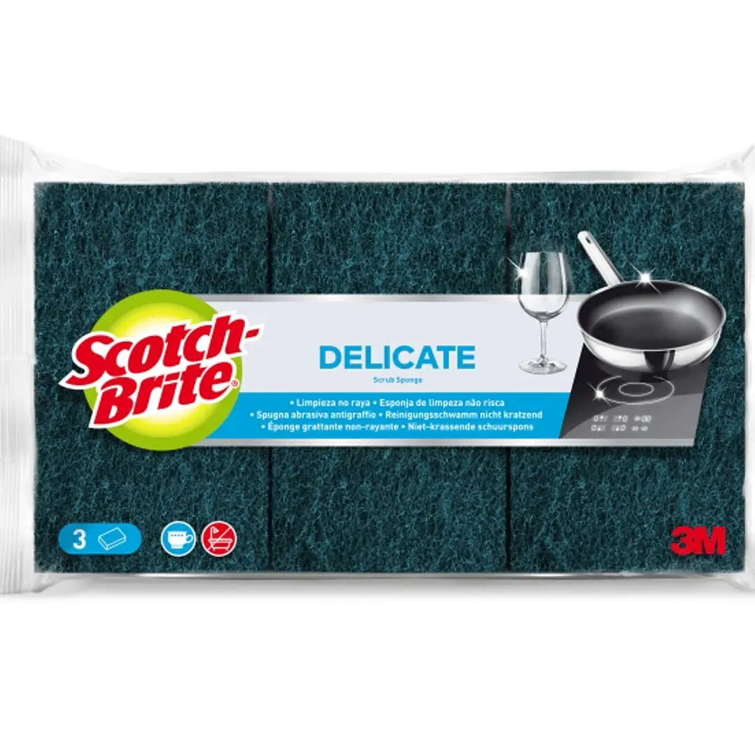 Scotch-Brite Delicate Pack de 3 Estropajos de Cocina - No Raya - Color Verde Oscuro 1