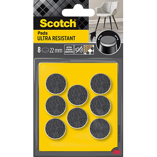 Scotch Pack de 8 Almohadillas de Fieltro Adhesivas - Ultra Resistentes - Diametro de 22mm - Color Blanco/Gris