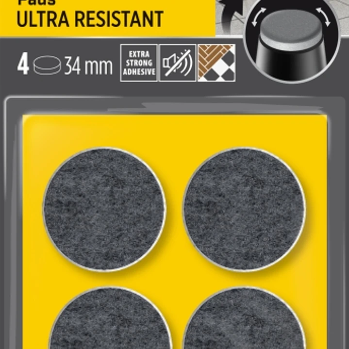 Scotch Pack de 4 Almohadillas de Fieltro Adhesivas - Ultra Resistentes - Diametro de 34mm - Color Blanco/Gris 1