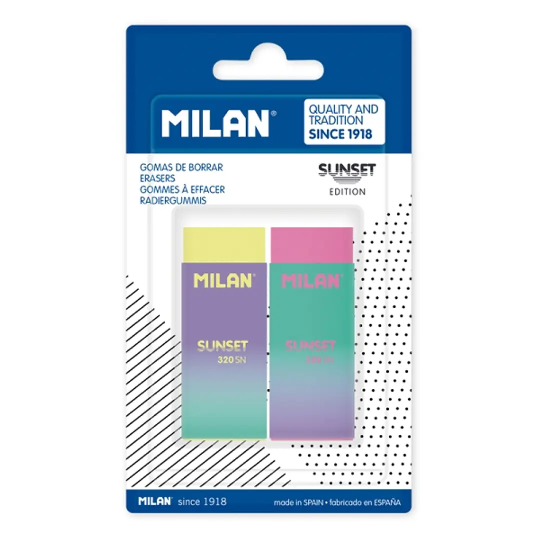 Milan Nata 320 Sunset Pack de 2 Gomas de Borrar - No Abrasiva - Colores Surtidos 1