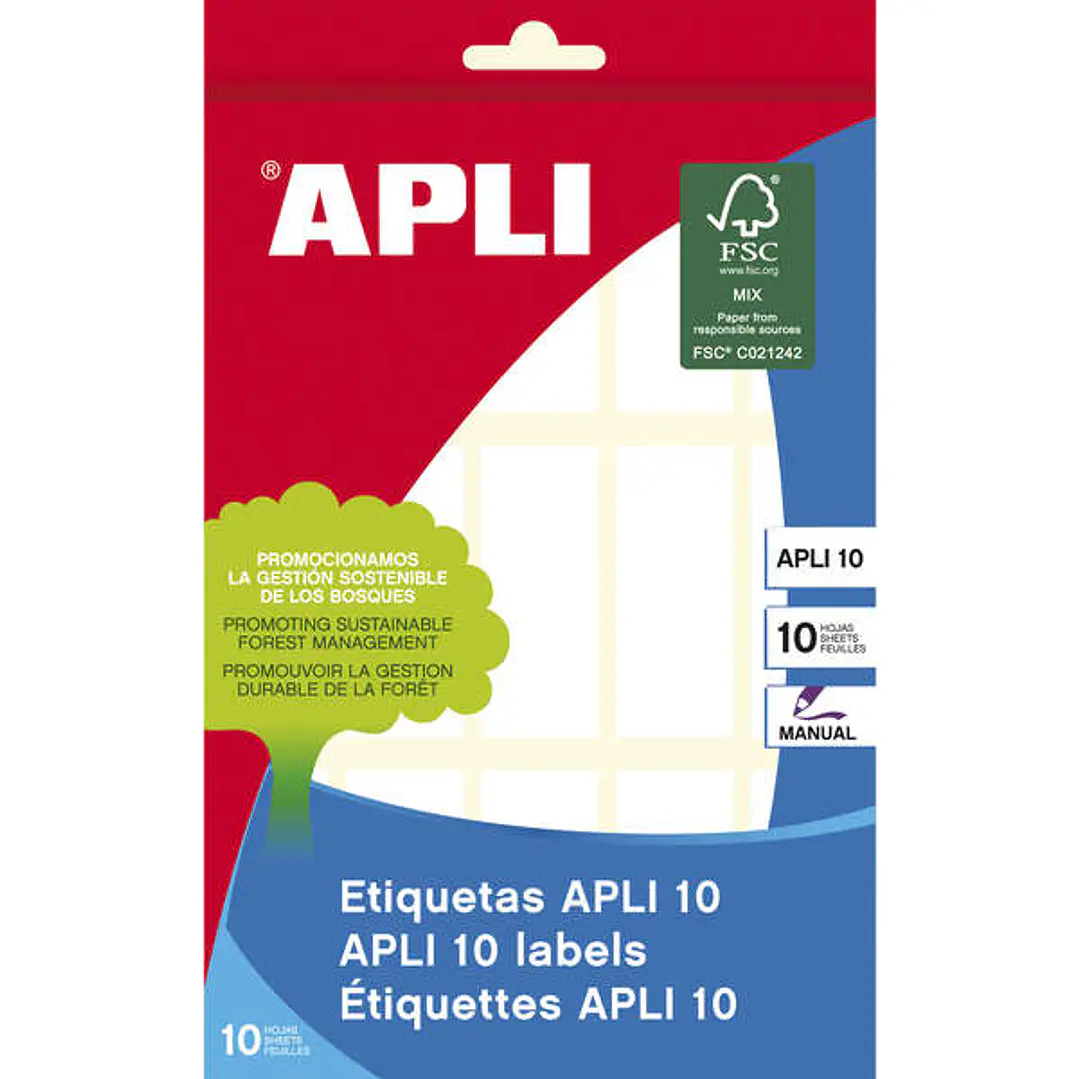 Apli Pack de 150 Etiquetas Rectangulares 20x50mm - 10 Hojas por 15 Etiquetas - Adhesivo Permanente - Cantos Romos - Ideal para Escribir sobre Ellas -  1