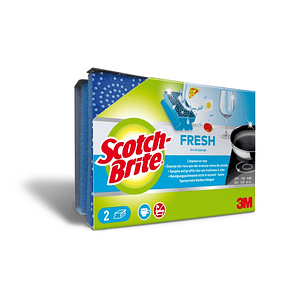 Scotch-Brite Fresh Pack de 2 Estropajos de Cocina - Proteccion para los Dedos - No Raya - Color Azul