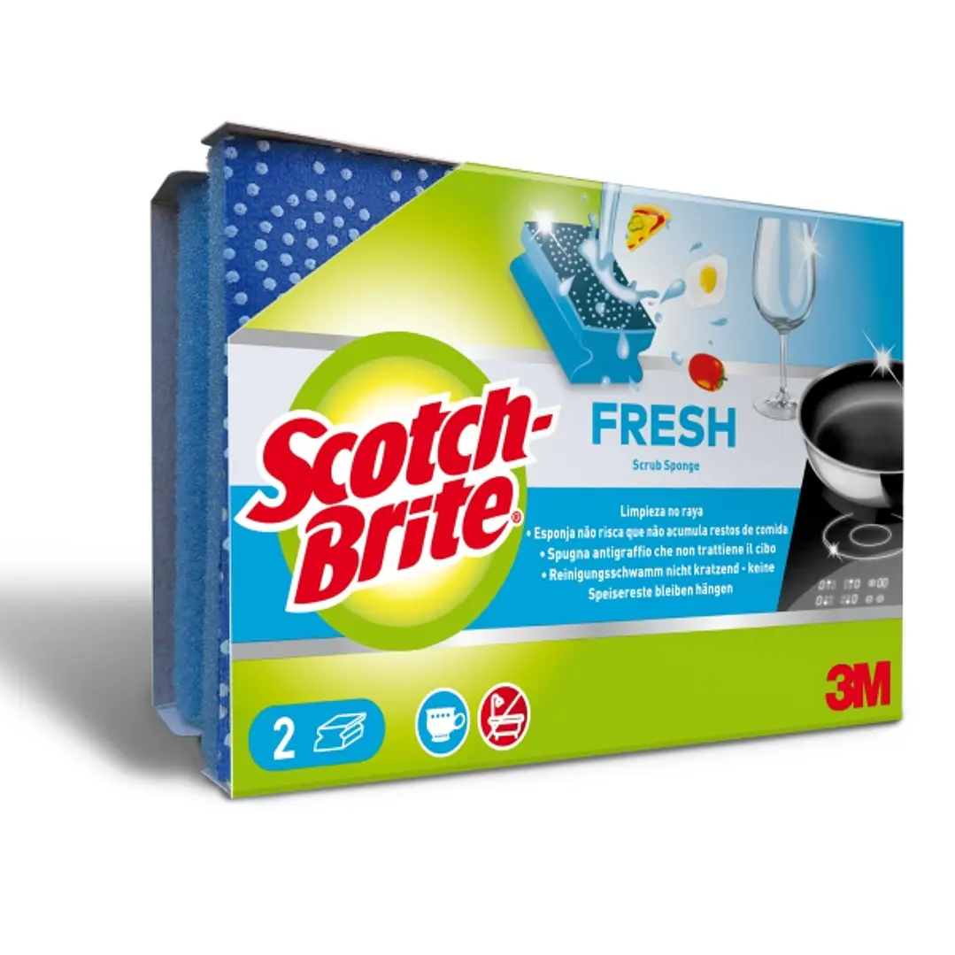 Scotch-Brite Fresh Pack de 2 Estropajos de Cocina - Proteccion para los Dedos - No Raya - Color Azul 1