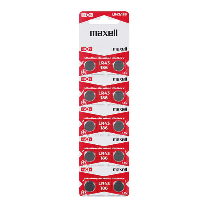 Maxell Pack de 10 Pilas Alcalinas de Boton LR43 1.5V 1
