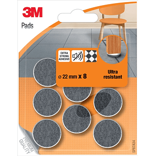 3M Pack de 8 Fieltros Adhesivos - 22mm de Diametro - Ultra Resistentes - Color Blanco y Gris