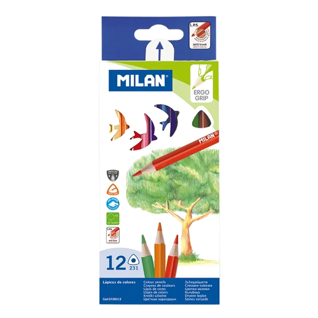 Milan Pack de 12 Lapices de Colores - Triangulares - Colores Surtidos 1