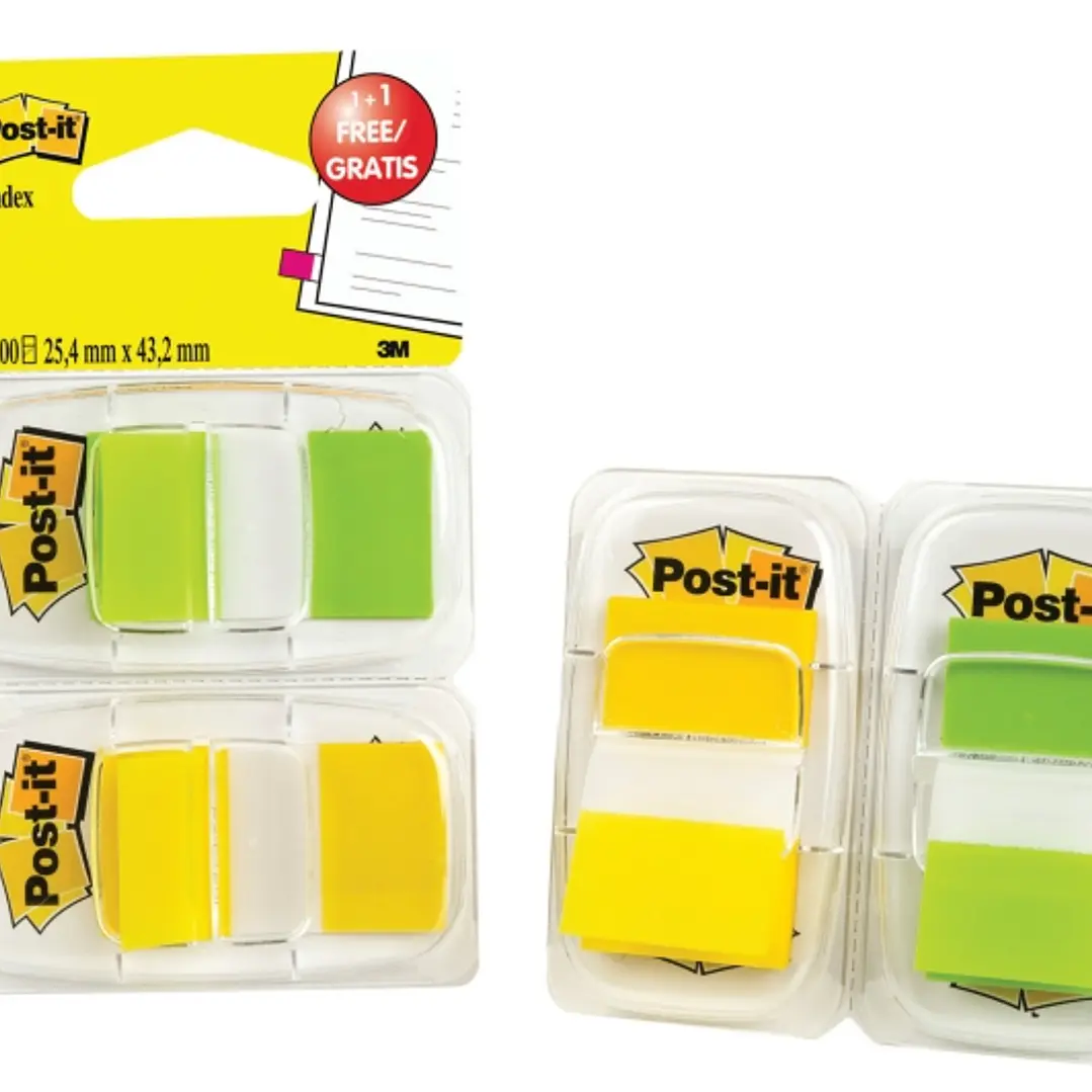 Post-It Index Pack de 2 Dispensadores con 50 Marcadores de Indice Reposicionables - Forma Rectangular - Color Verde 1