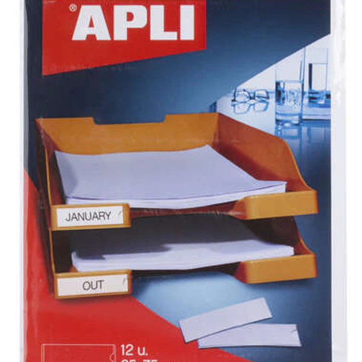 Apli Bolsillos Adhesivos para Etiquetas - Tamaño 25x75mm - Cambia la Informacion de la Etiqueta Segun tus Necesidades - Contiene 12 Bolsillos por Bols 1