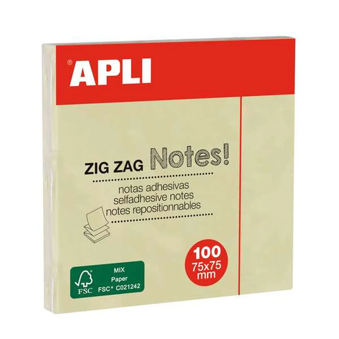 Apli Classic Bloc de 100 Notas Adhesivas Zigzag 75 x 75 mm - Color Amarillo 1
