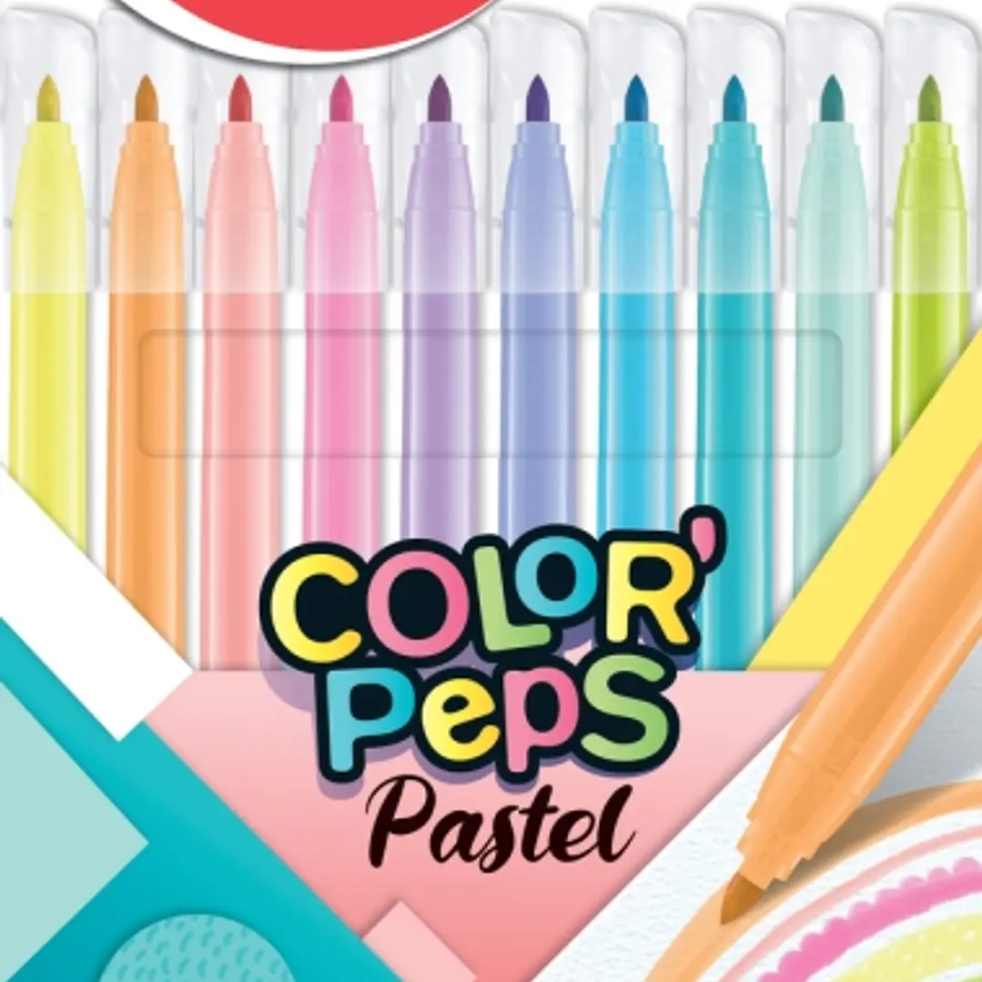 Maped Color´Peps Pastel Pack de 10 Rotuladores con Punta Media Bloqueada 2.8mm - Tinta Lavable - Colores Pastel Surtidos 1