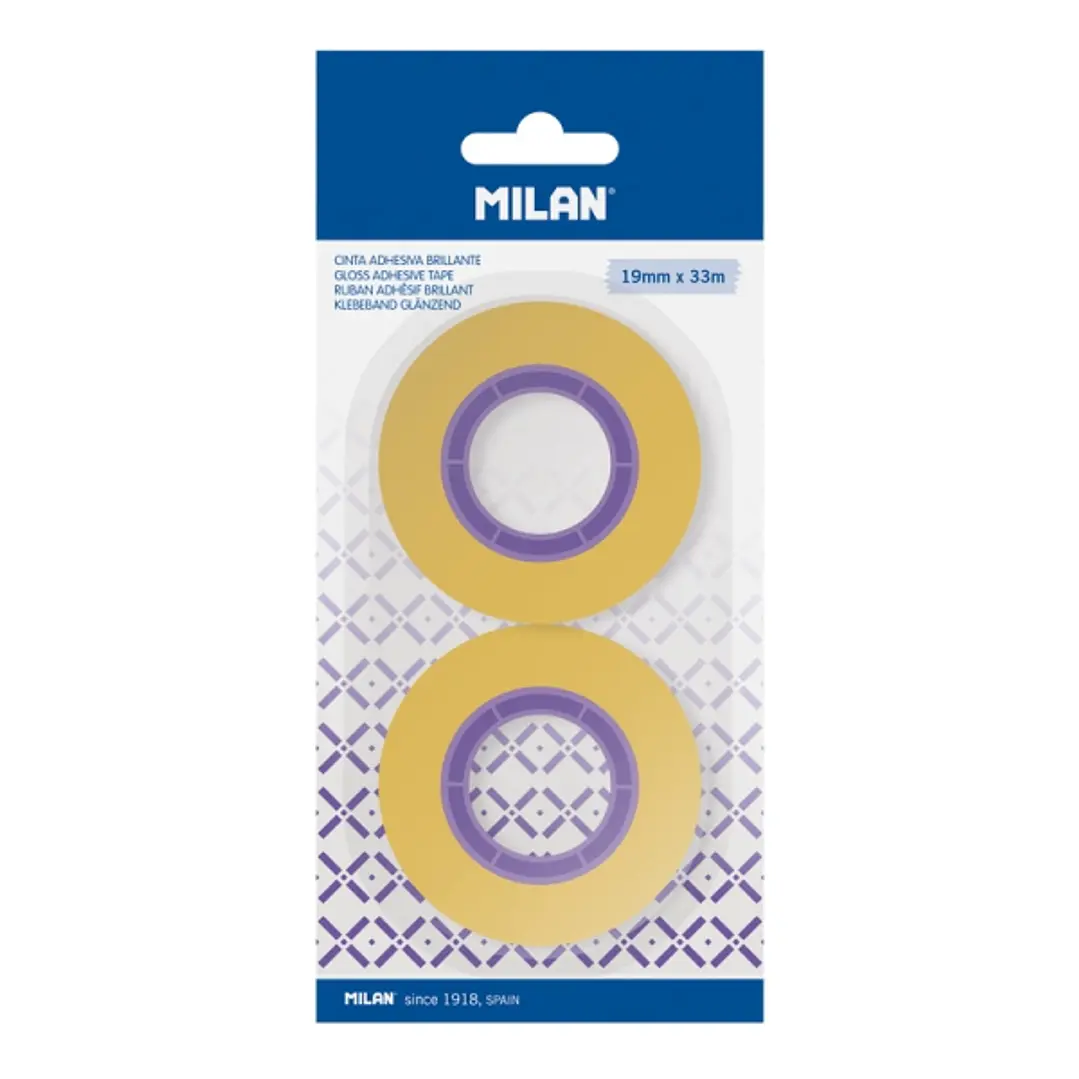 Milan Pack de 2 Cintas Adhesivas - 19mm x 33m - Color Amarillo Transparente 1