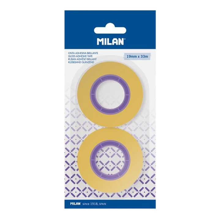 Milan Pack de 2 Cintas Adhesivas - 19mm x 33m - Color Amarillo Transparente 1
