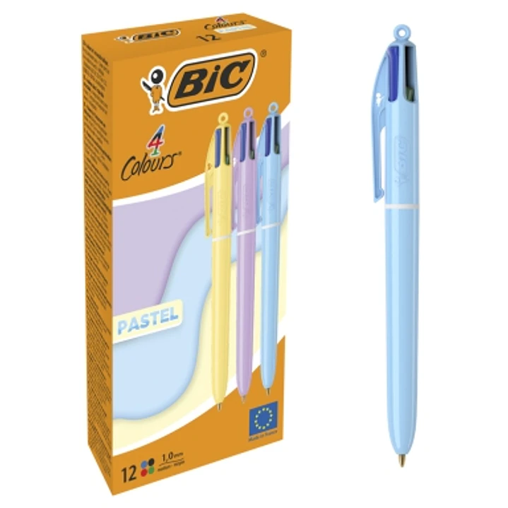 Bic 4 Colours Pastel Boligrafo de Bola Retractil - Punta Media de 1.0mm - Tinta con Base de Aceite - Cuerpo en Colores Pastel - 4 Colores 1