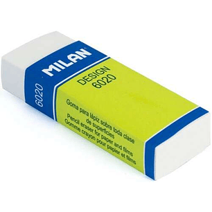 Milan Nata 6020 Goma de Borrar para Dibujo Rectangular - Plastico - Faja de Carton Verde - Envuelta Individualmente - Color Blanco