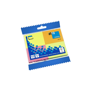 Global Notes inFO Brillant Pack de 4 Blocs de 50 Notas Adhesivas 50 x 40mm - Certificacion FSC - Colores Amarillo, Naranja, Rosa y Verde