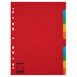 Esselte Separadores Carton A4 Multitaladro 150gr - 10 Pestañas 5 Colores - Presentacion en Bolsa Individual