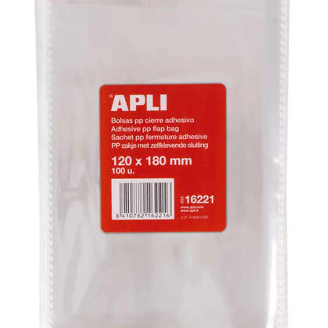 Apli Pack de 100 Bolsas Polipropileno Transparente con Cierre Adhesivo - Tamaño 120 x 180mm - Galga 120 - Alta Resistencia y Flexibilidad - Uso Alimen 1