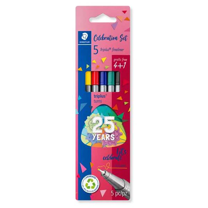 Staedtler Triplus Fineliner 334 Pack de 5 Rotuladores de Punta Fina - Trazo 0.3mm Aprox - Tinta Base de Agua - Colores Surtidos 1