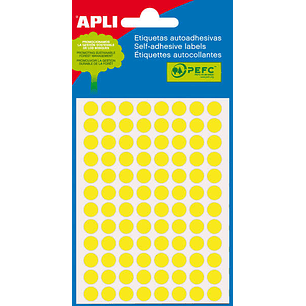 Apli Minibolsa de 288 Etiquetas Redondas Ø 8mm - 3 Hojas por 96 Etiquetas - Adhesivo Permanente - Color Amarillo Fluor