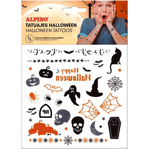 Alpino Pack de Tatuajes Halloween - Diseños Terrorificos - Colores Plata, Negro y Naranja