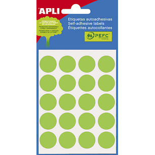 Apli Minibolsa de 100 Etiquetas Redondas Ø 19mm - 5 Hojas por 20 Etiquetas - Adhesivo Permanente - Aptas para Escritura con Lapiz, Boligrafo y Rotulad