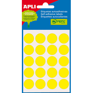 Apli Minibolsa de 100 Etiquetas Redondas Ø 19mm - 5 Hojas por 20 Etiquetas - Adhesivo Permanente - Aptas para Escritura con Lapiz, Boligrafo y Rotulad