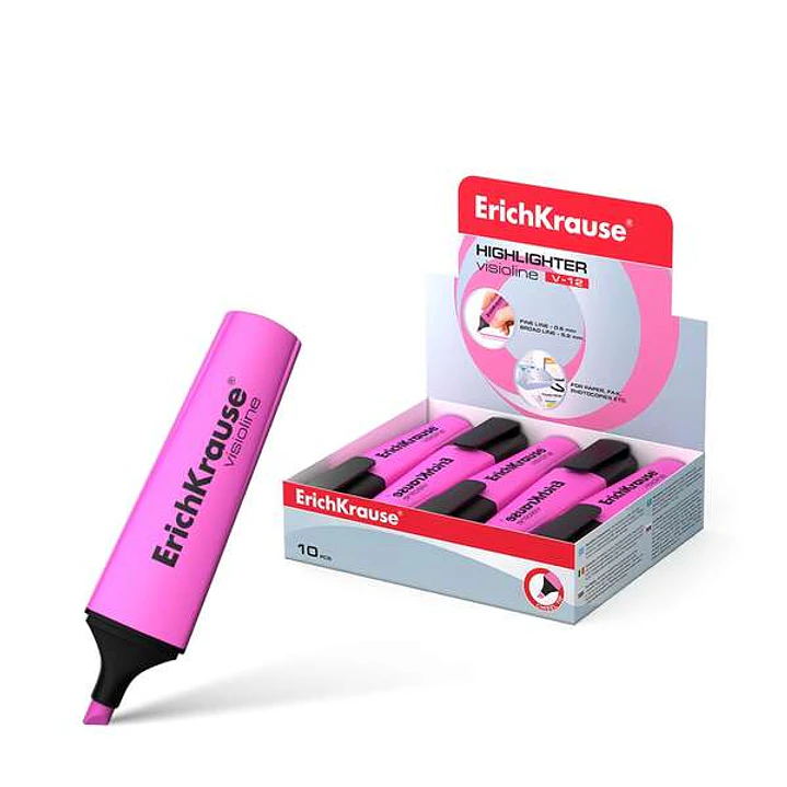 Erichkrause Visioline V-12 Marcador Fluorescente - Punta Biselada - Tinta a Base de Agua - Color Rosa 1