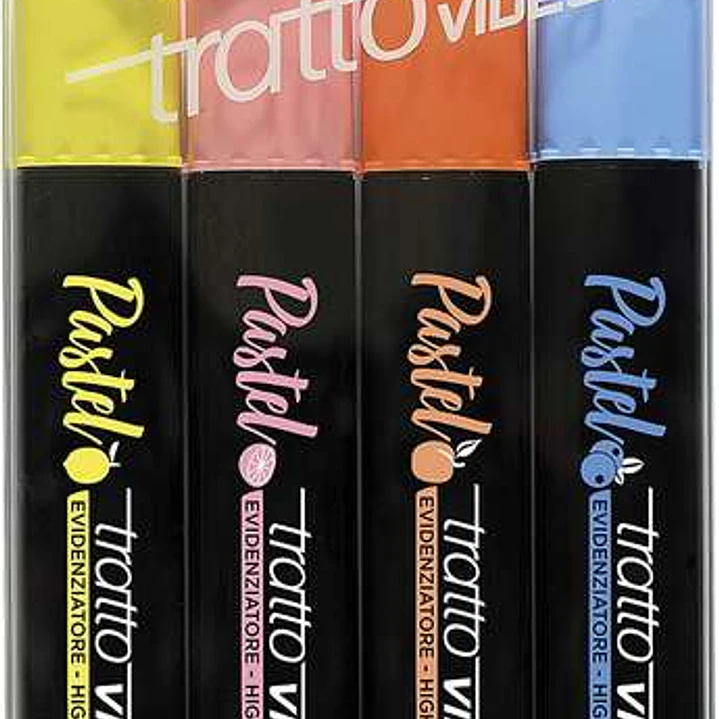 Tratto Video Pastel Pack de 4 Marcadores Fluorescentes - Punta Biselada - Tinta al Agua - Secado Rapido - Colores Surtidos 1