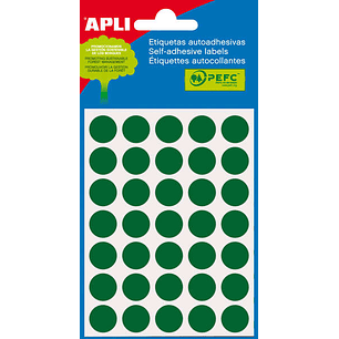 Apli Pack de 175 Etiquetas Redondas - Tamaño Ø 13mm - Aptas para Escritura Manual - Adhesivo Permanente - Color Verde