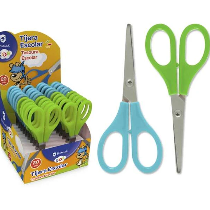 Bismark Kids Tijera Escolar 13cm - Mangos en Plastico - Punta Roma - Colores Azul y Verde 1