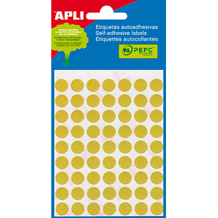 Apli Minibolsa de 175 Etiquetas Redondas Ø 13mm - 5 Hojas por 35 Etiquetas - Adhesivo Permanente - Color Amarillo