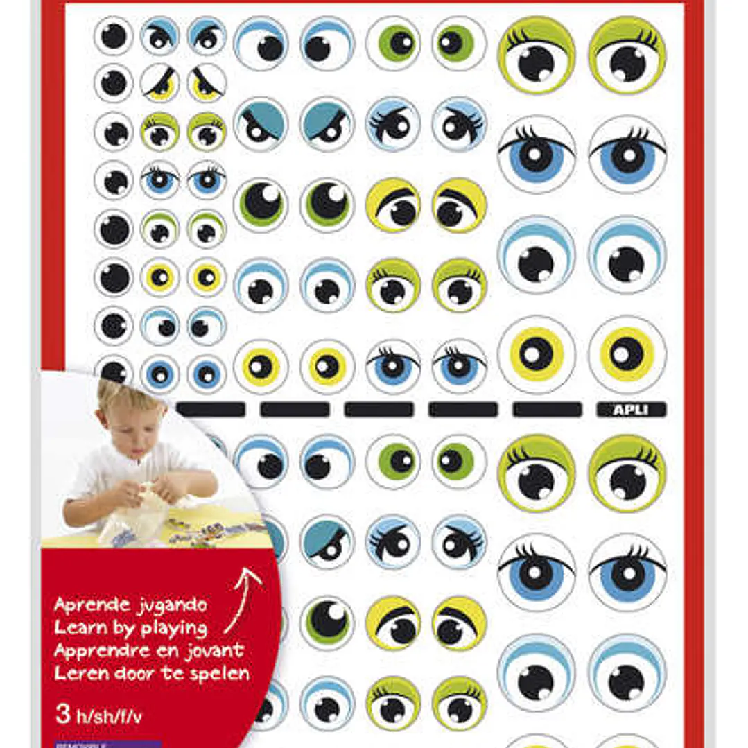 Apli Gomets Tematicos con Ojos - 312 Gomets - Identificacion de Emociones y Expresiones - Desarrollo de Habilidades Motoras - Adhesivo Removible - Adh 1