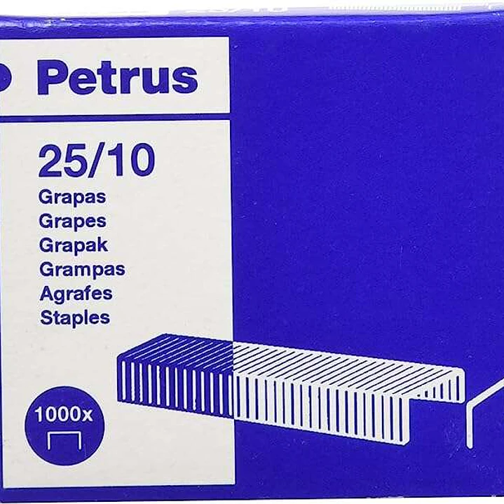 Petrus Caja de 1000 Grapas 25/10 Galvanizadas - Hasta 60 Hojas - Patilla de 10mm 1