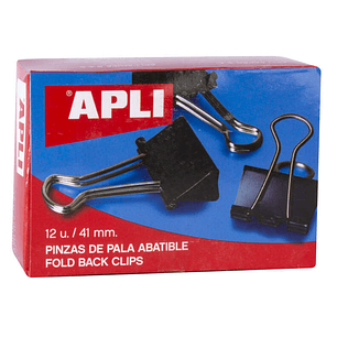 Apli Caja de 12 Pinzas Abatibles 20x41mm - Sujecion hasta 170 Hojas - Clips de Acero Templado en Negro - Asas en Niquel