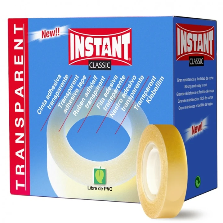 Instant Classic Cinta Adhesiva Transparente 12mm x 33m - Libre de PVC - Transparente 1