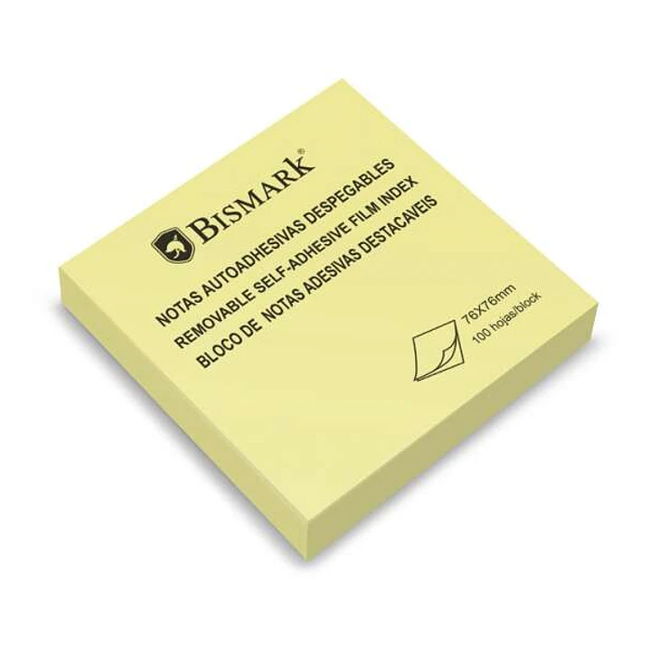 Bismark Taco de 100 Notas Adhesivas 76x76mm - Adhesion Fuerte - Facil de Usar - Color Amarillo 1