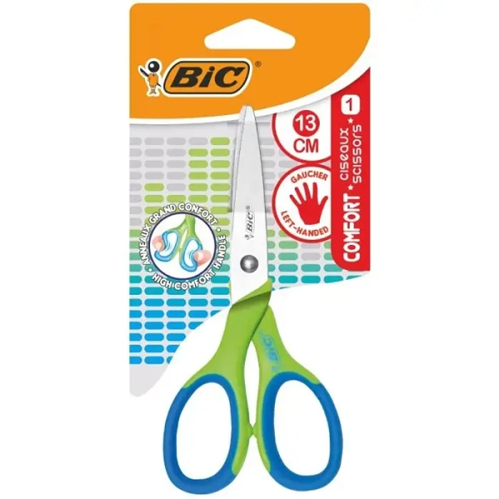 Bic Comfort Tijera Escolar de Acero Inoxidable 13cm - Mango Suave - Apta Para Zurdos - Colores Surtidos Aleatorio 1