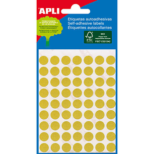 Apli Minibolsa de 288 Etiquetas Redondas Ø 8mm - 3 Hojas por 96 Etiquetas - Adhesivo Permanente - Color Amarillo