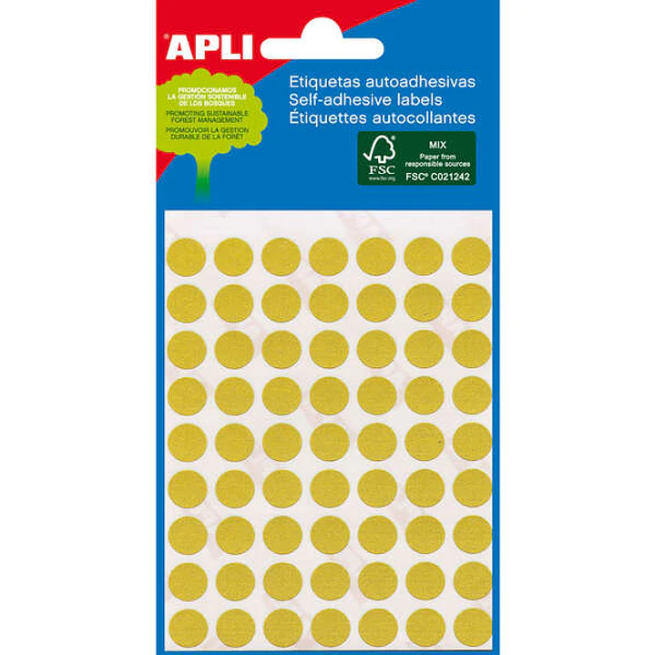 Apli Minibolsa de 288 Etiquetas Redondas Ø 8mm - 3 Hojas por 96 Etiquetas - Adhesivo Permanente - Color Amarillo 1