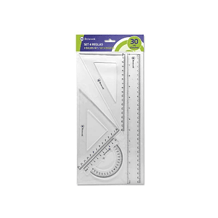 Bismark Pack de Reglas para el Colegio - Incluye Regla de 30cm - Escuadra de 12,5cm - Cartabon de 17.5cm - Transportador de 10cm - Presentacion en Bol